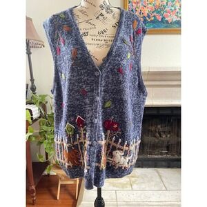 Bobbie Brooks Blue Knit Vest with Colorful Embroidery